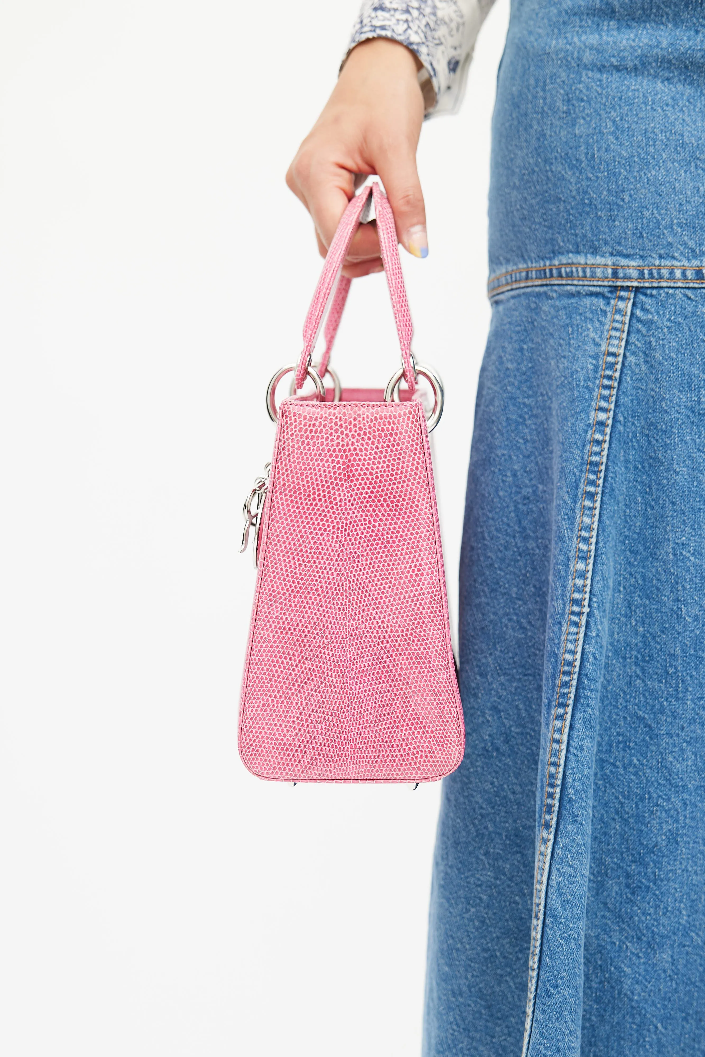 2013 Pink Medium Lady Embossed Leather Crossbody Bag