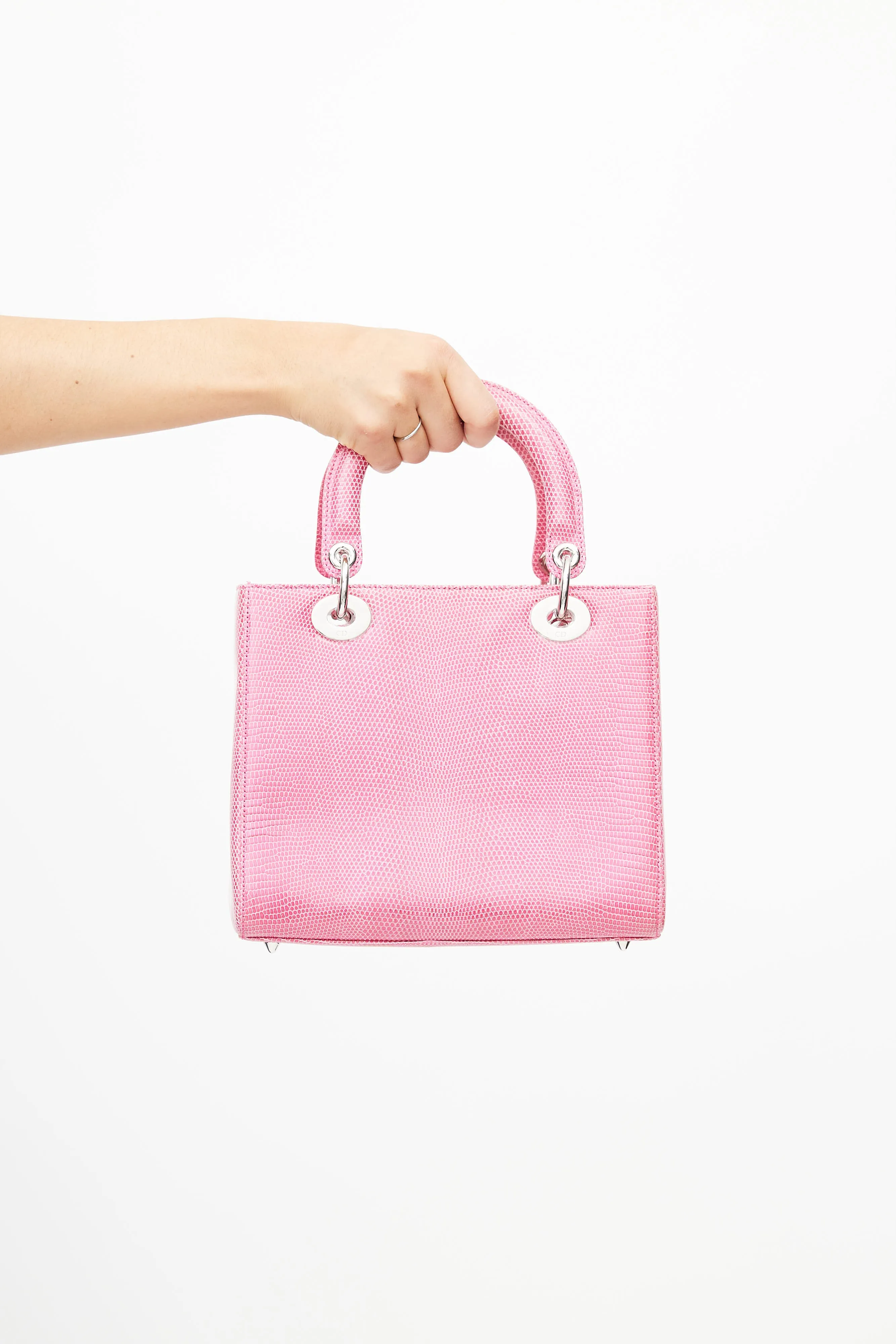 2013 Pink Medium Lady Embossed Leather Crossbody Bag
