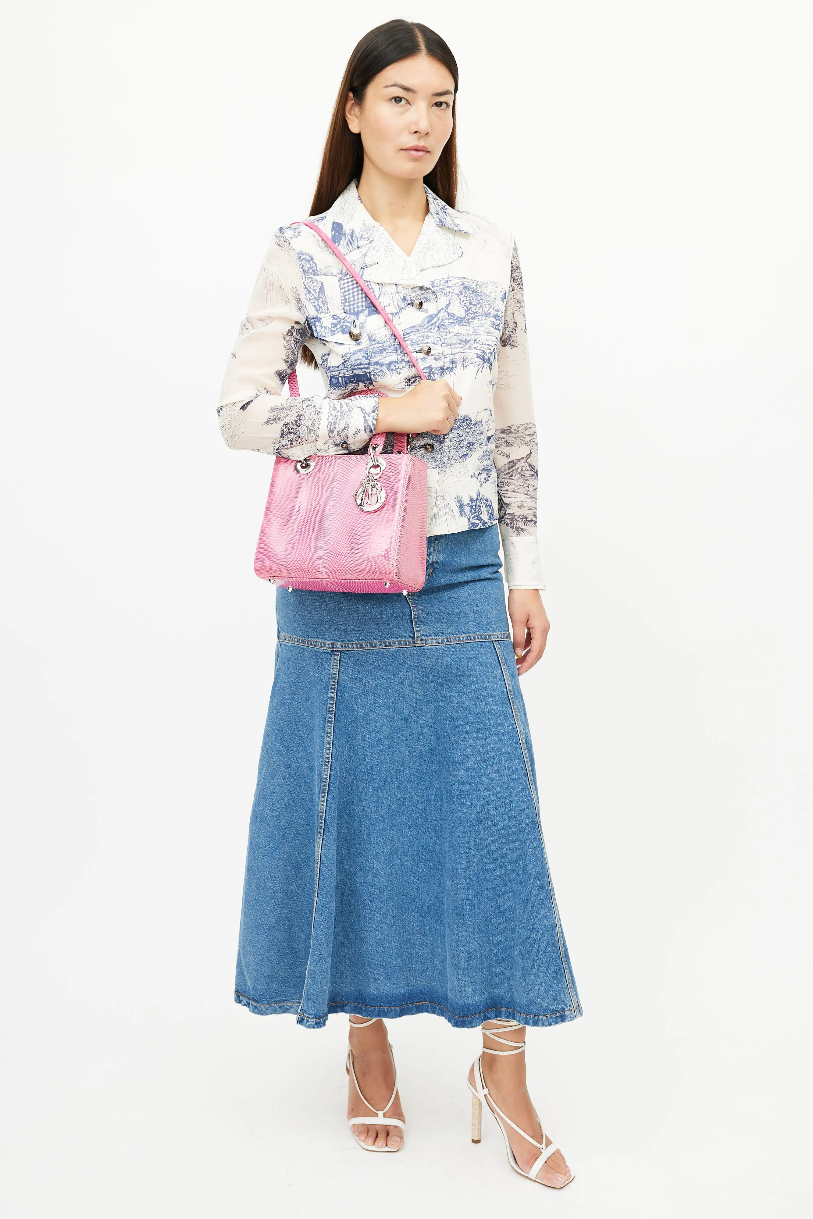 2013 Pink Medium Lady Embossed Leather Crossbody Bag