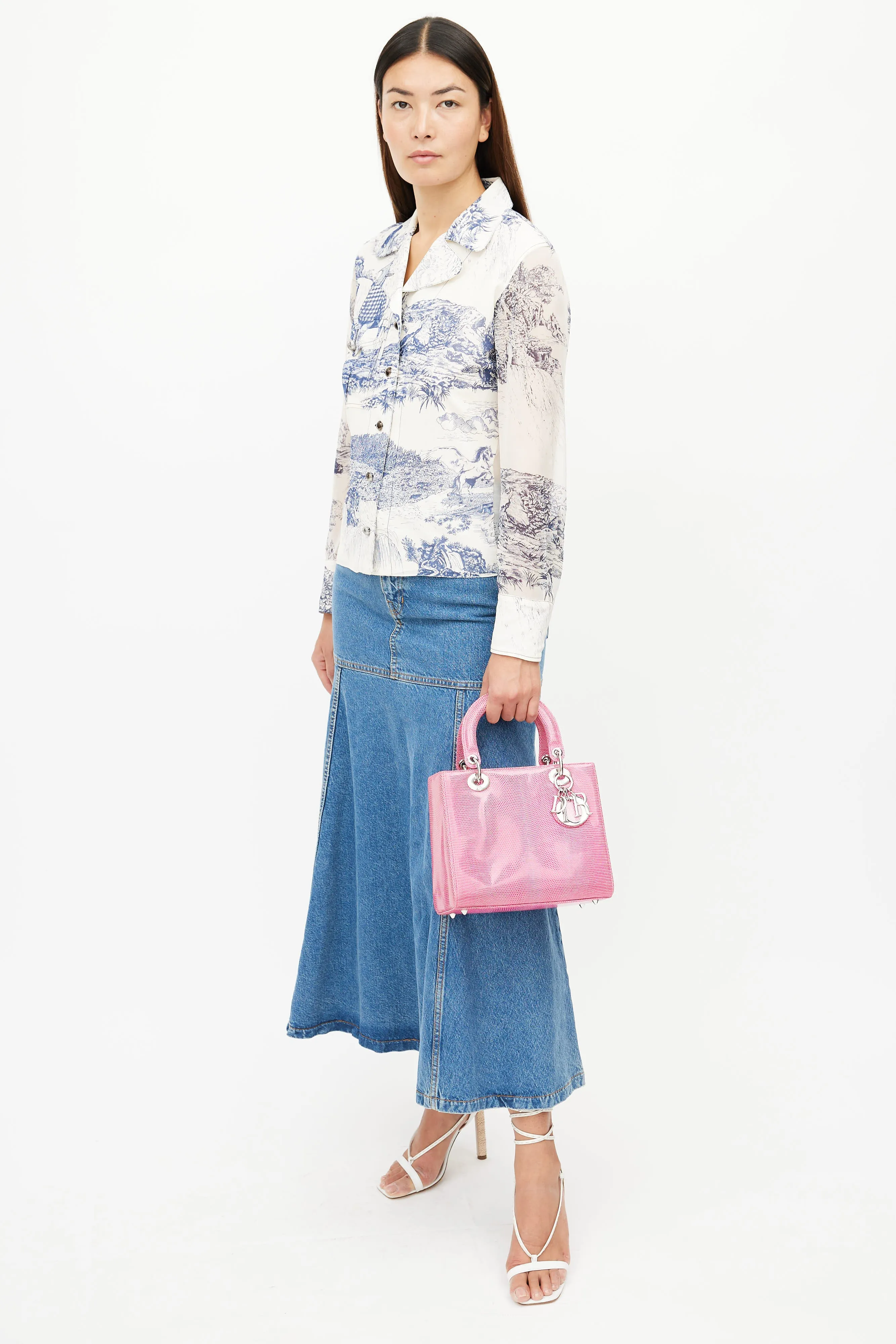 2013 Pink Medium Lady Embossed Leather Crossbody Bag