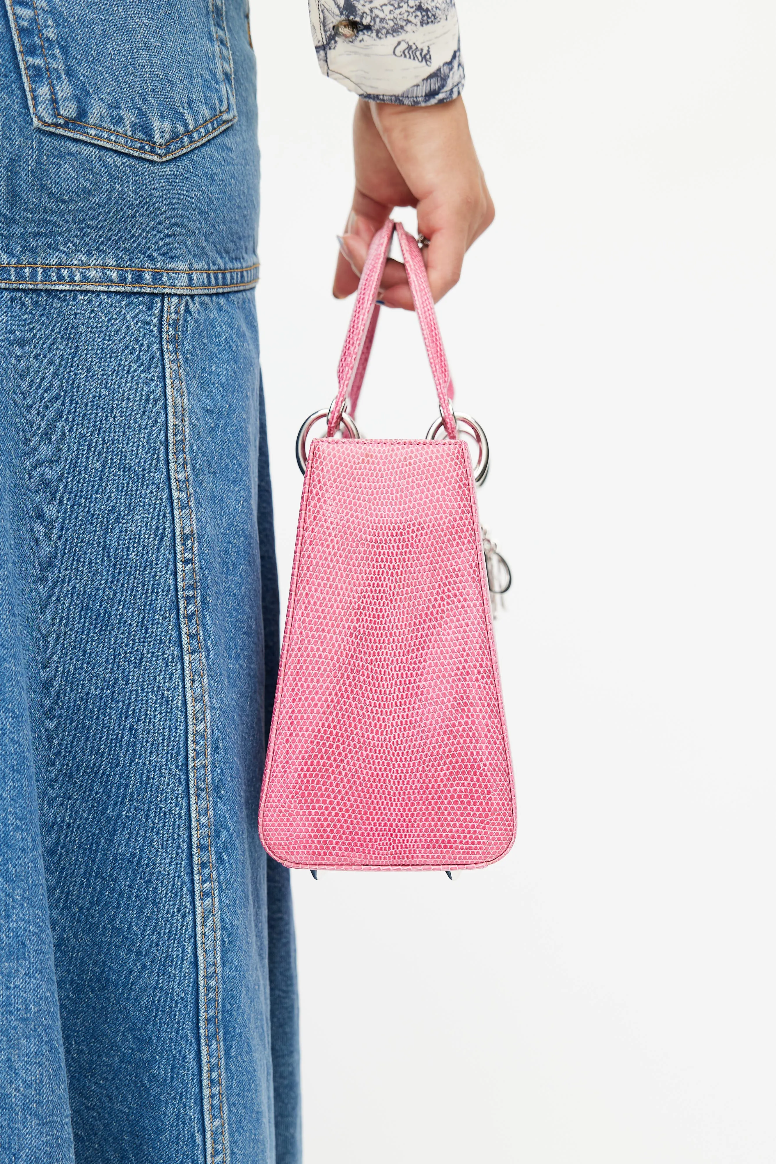 2013 Pink Medium Lady Embossed Leather Crossbody Bag