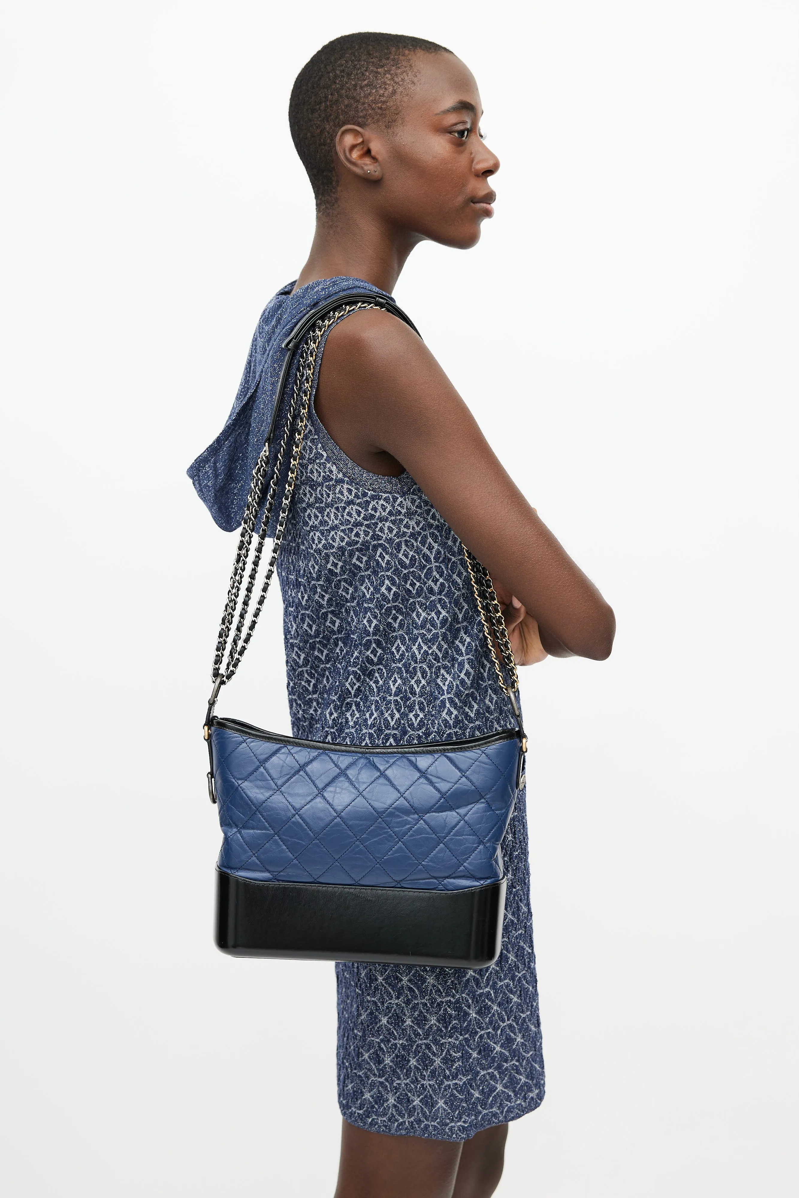 2018 Navy & Black Quilted Gabrielle Shoulder Bag