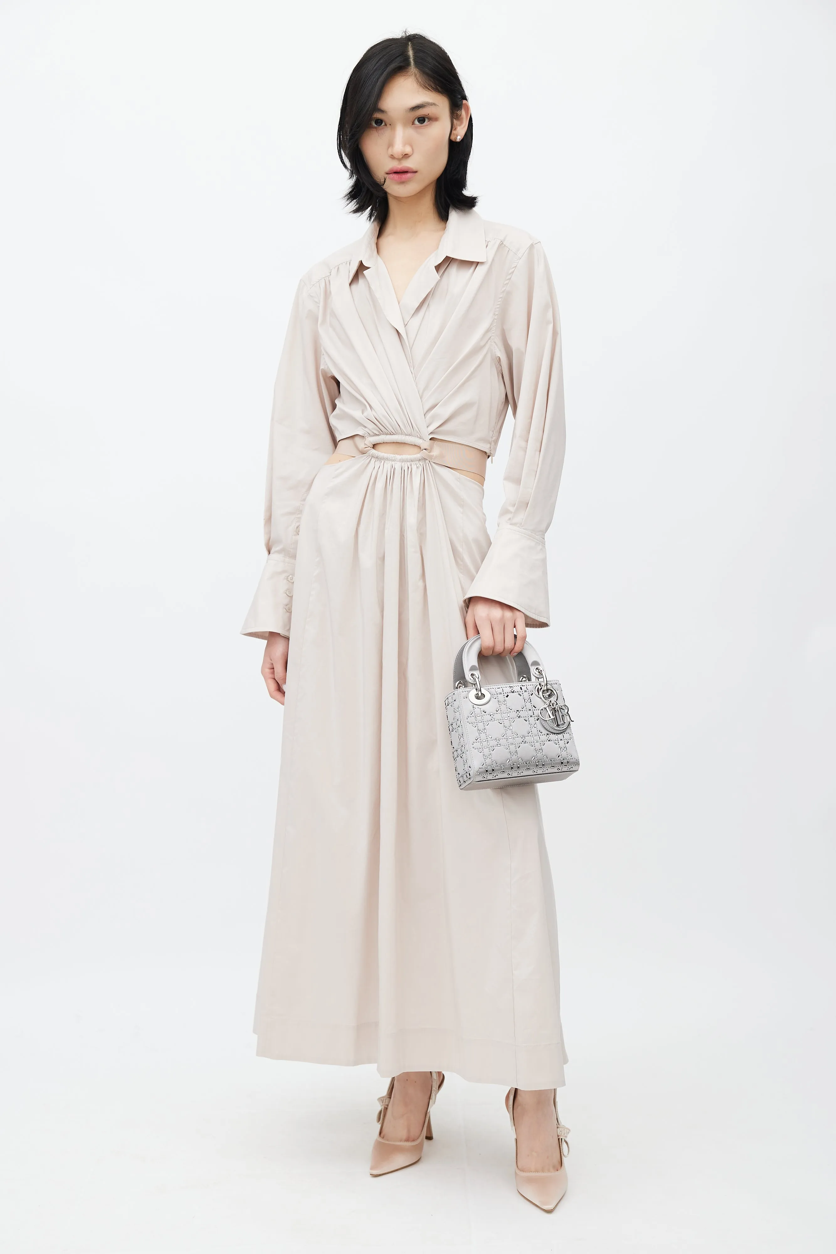 2019 Grey Satin Embellished Mini Lady Dior Bag