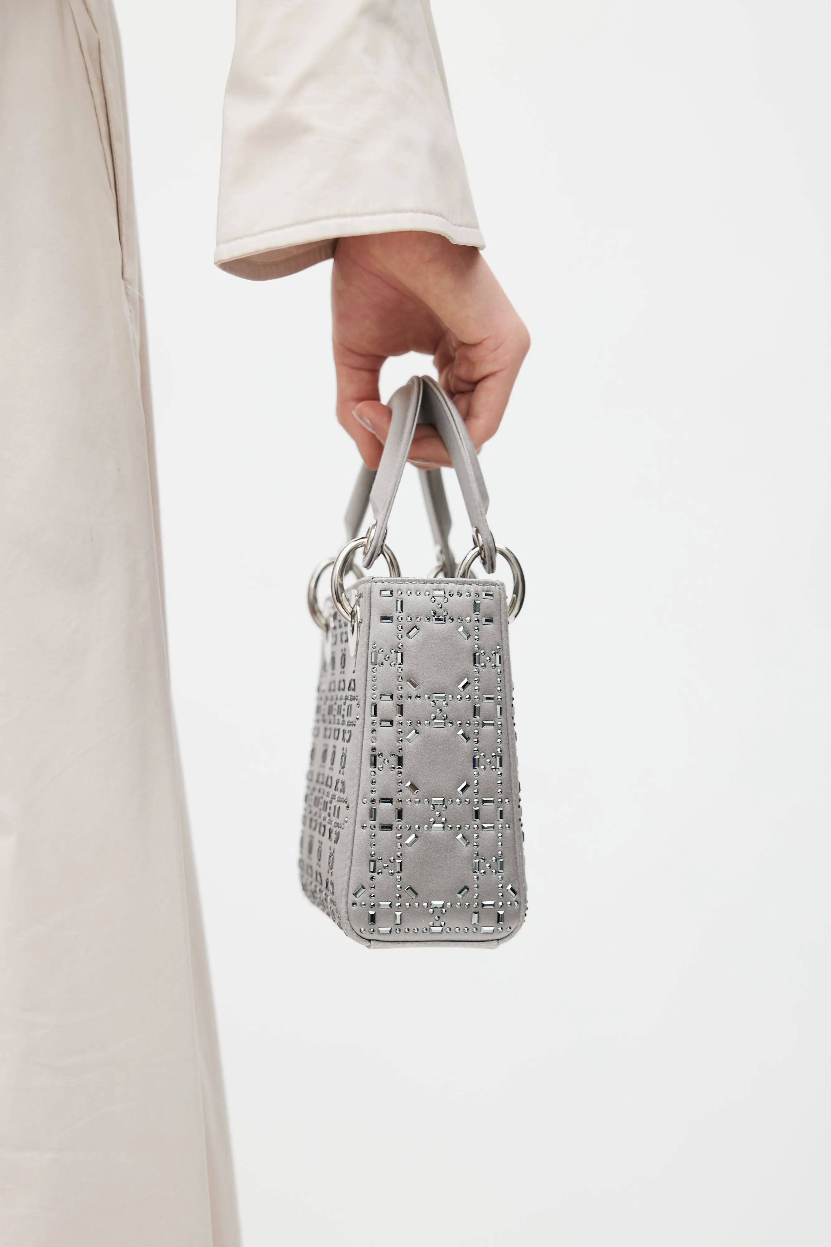 2019 Grey Satin Embellished Mini Lady Dior Bag