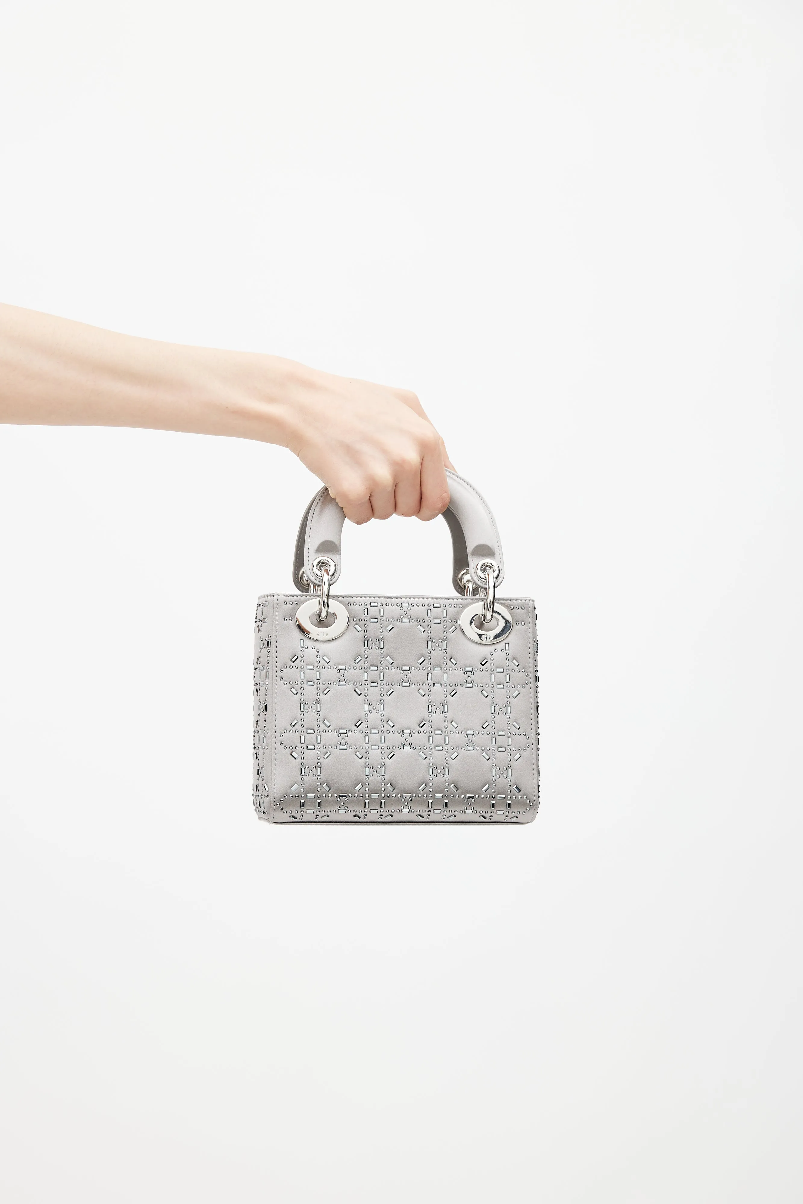 2019 Grey Satin Embellished Mini Lady Dior Bag