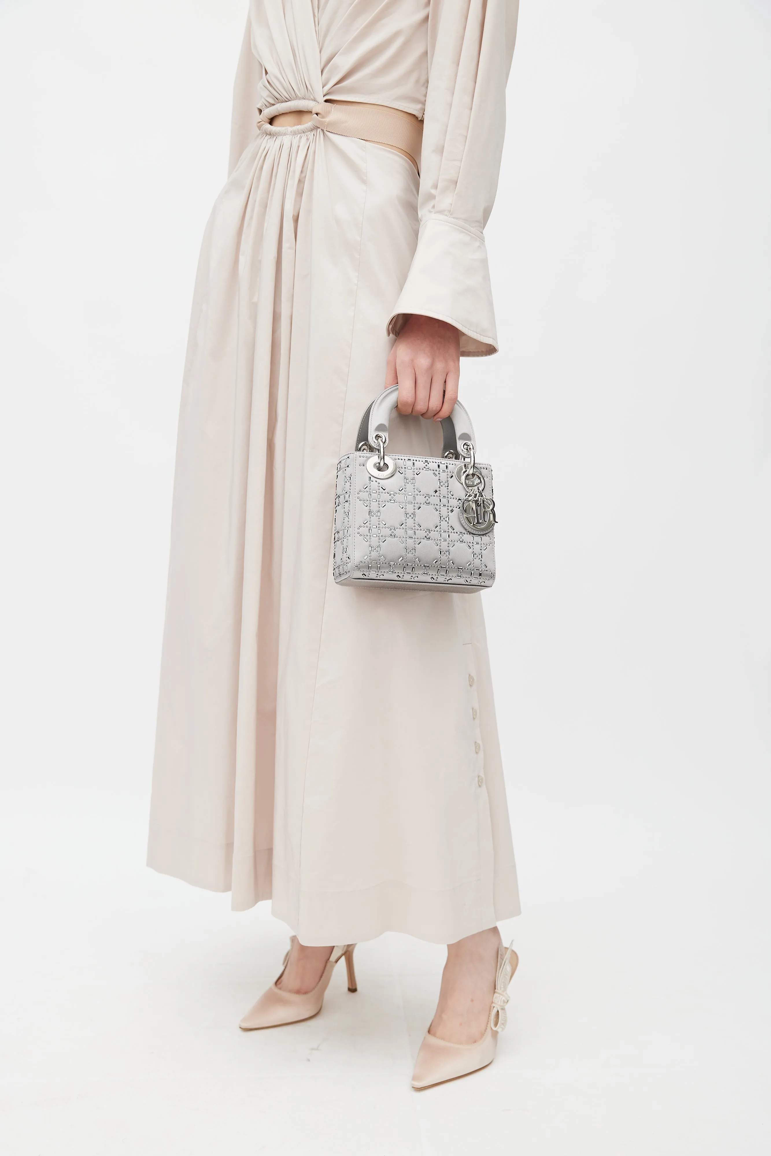 2019 Grey Satin Embellished Mini Lady Dior Bag