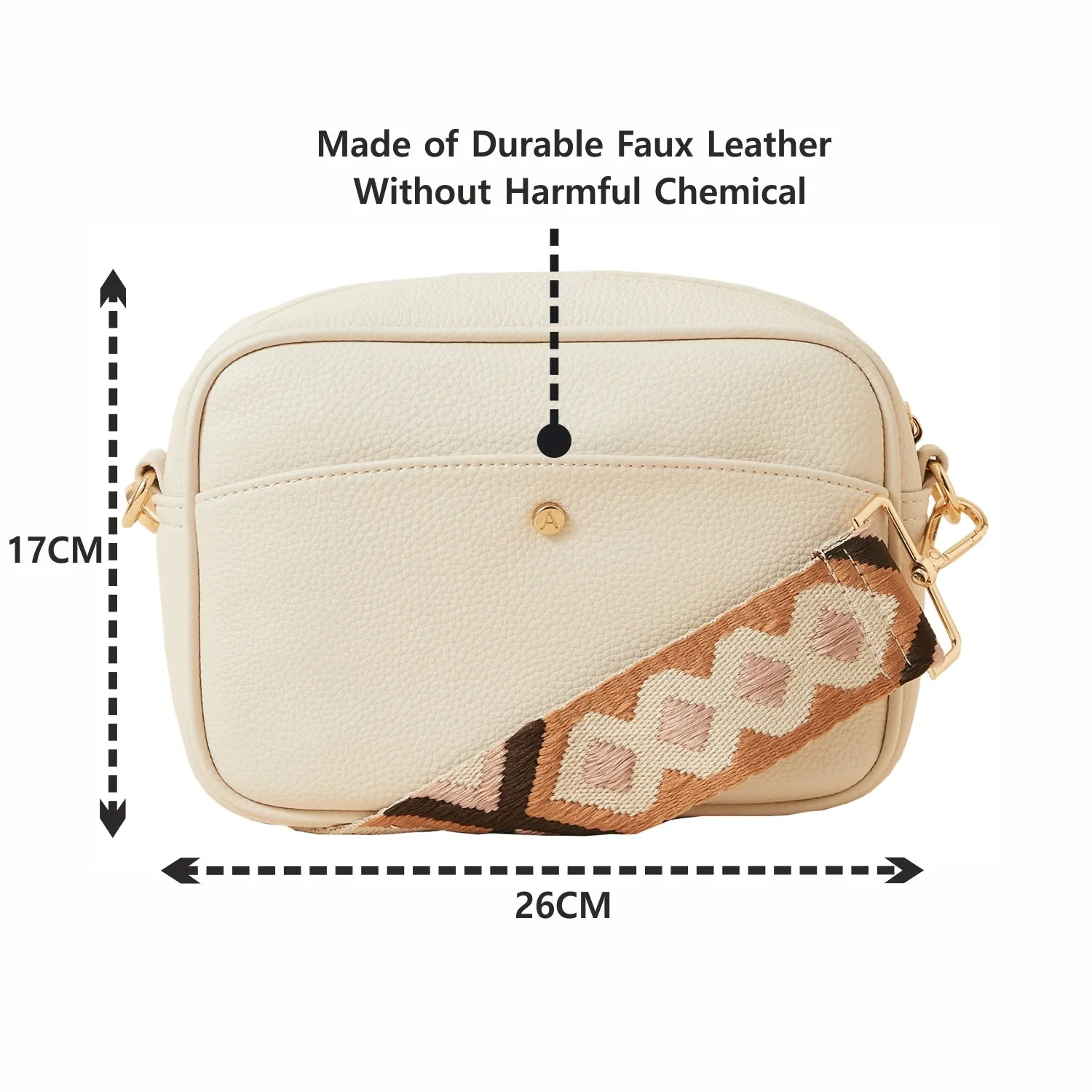 Accessorize London Women's Faux Leather White Aztec Webbing Camera Sling Bag