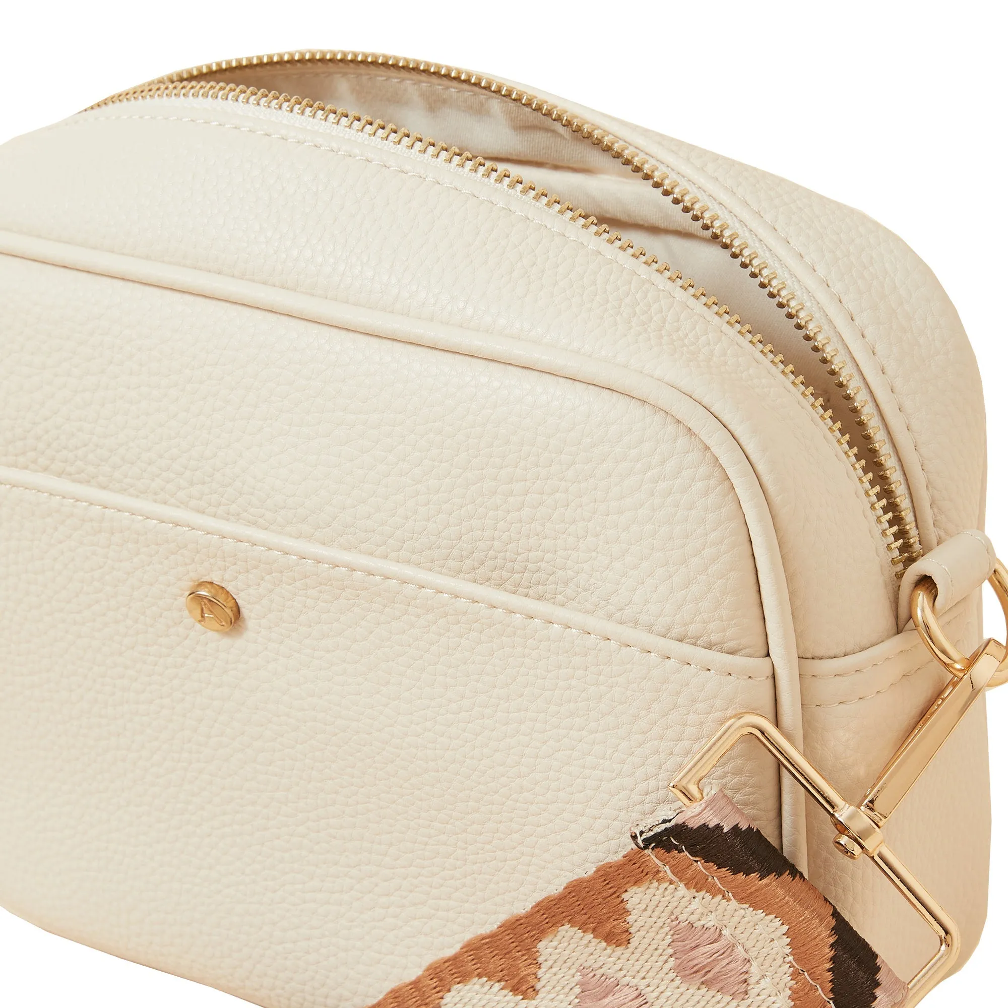 Accessorize London Women's Faux Leather White Aztec Webbing Camera Sling Bag