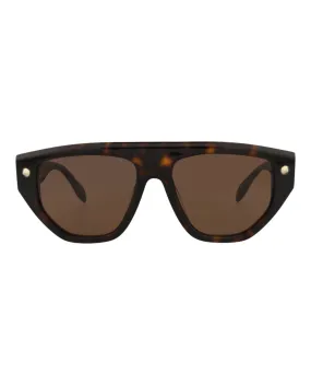 Alexander McQueen Unisex Square/Rectangle Havana Havana Brown Fashion Designer Eyewear