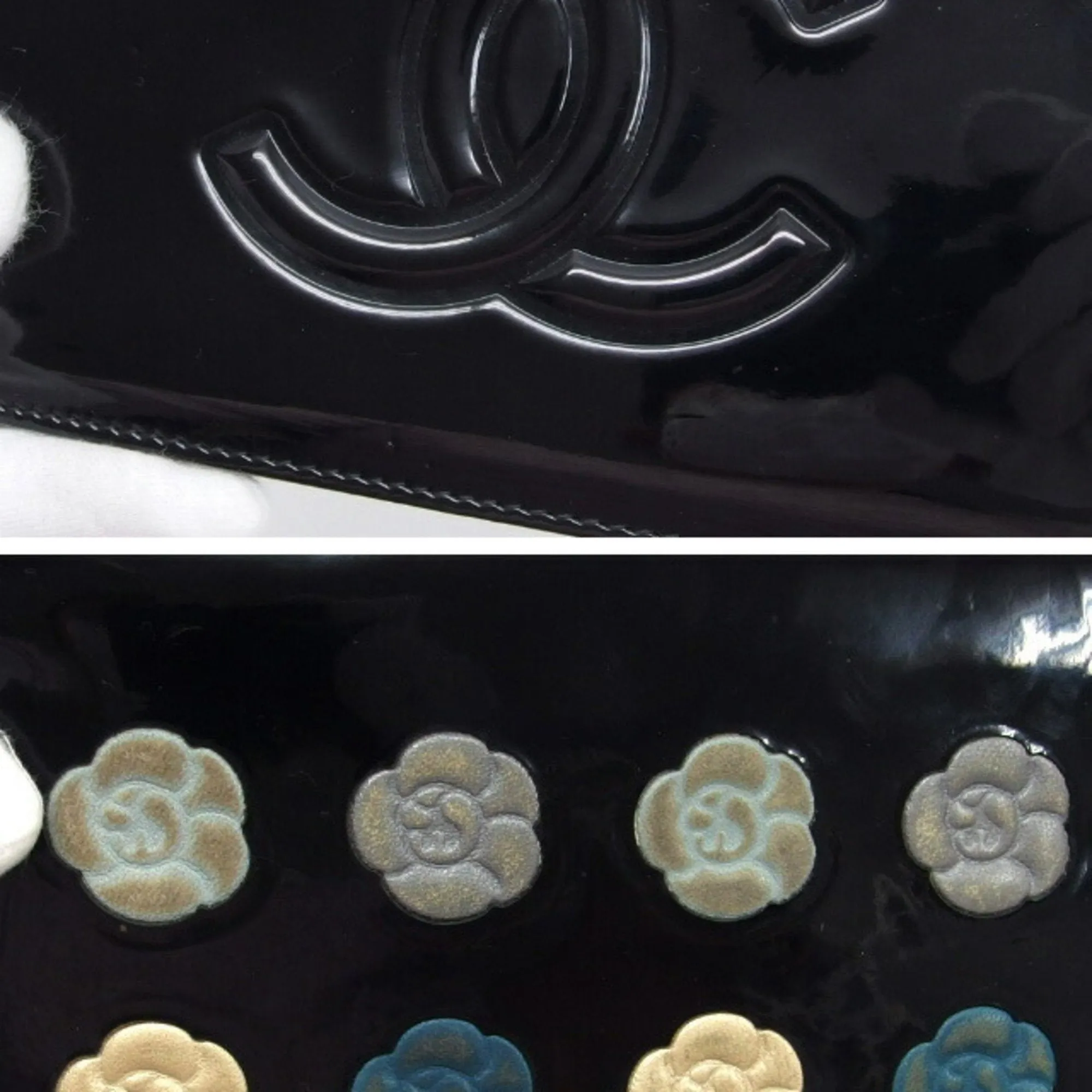 Chanel camellia makeup palette bi-fold long wallet blue