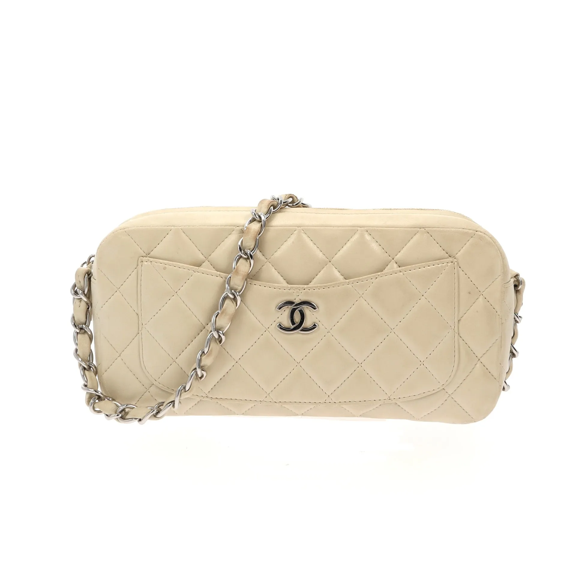 CHANEL Camera Shoulder Bag in Beige Leather