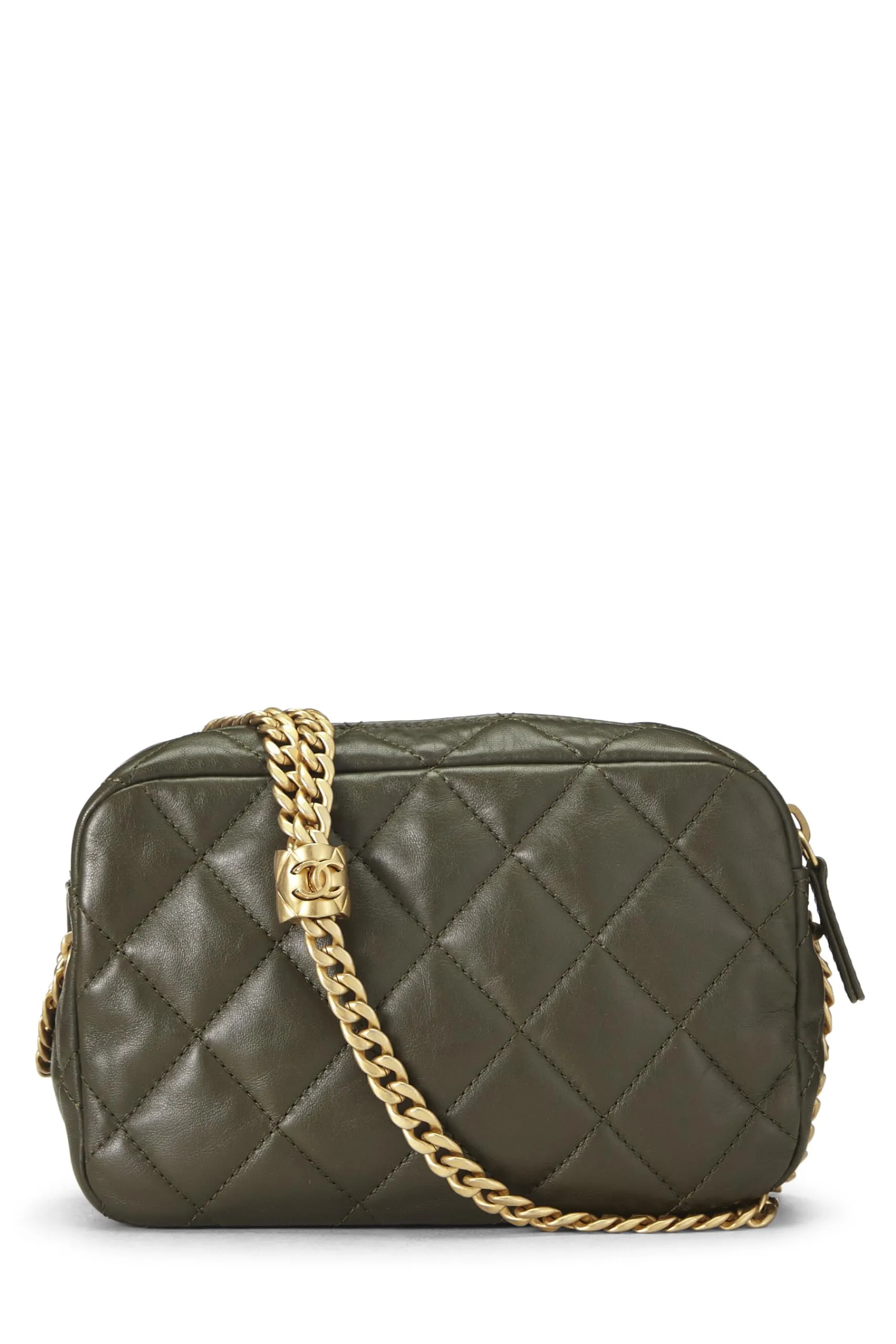 Chanel,  Green Lambskin Diamond 'CC' Camera Bag Mini, Green