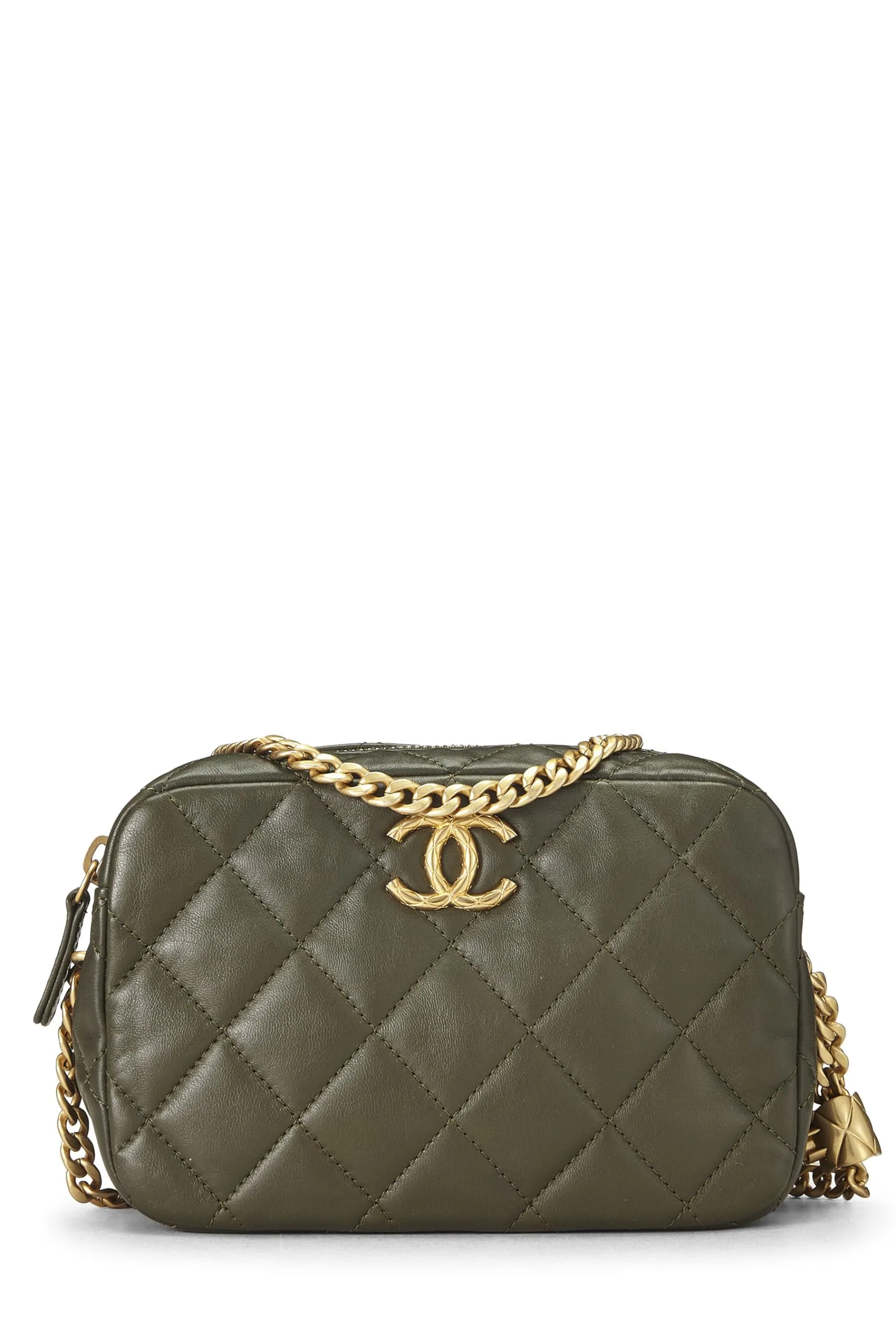 Chanel,  Green Lambskin Diamond 'CC' Camera Bag Mini, Green