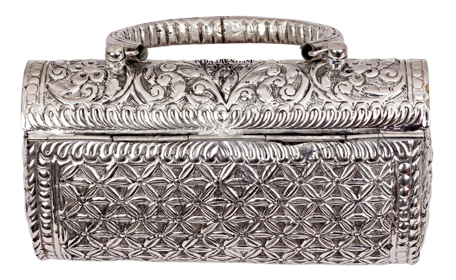Indian Art Villa Designer Silver Plated Handbag Purse, Women Wedding Clutches, Gift Item