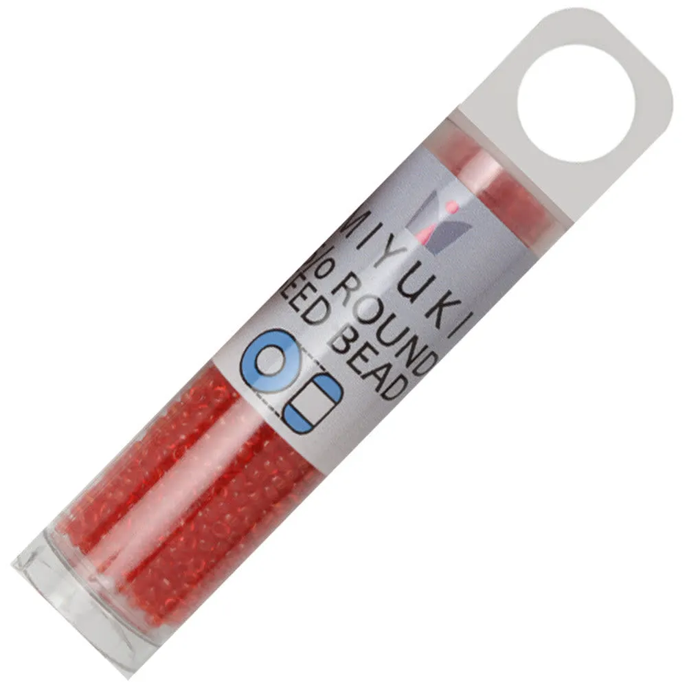 Miyuki Round Seed Beads, 15/0, #9140 Transparent Red Orange (8.2 Gram Tube)