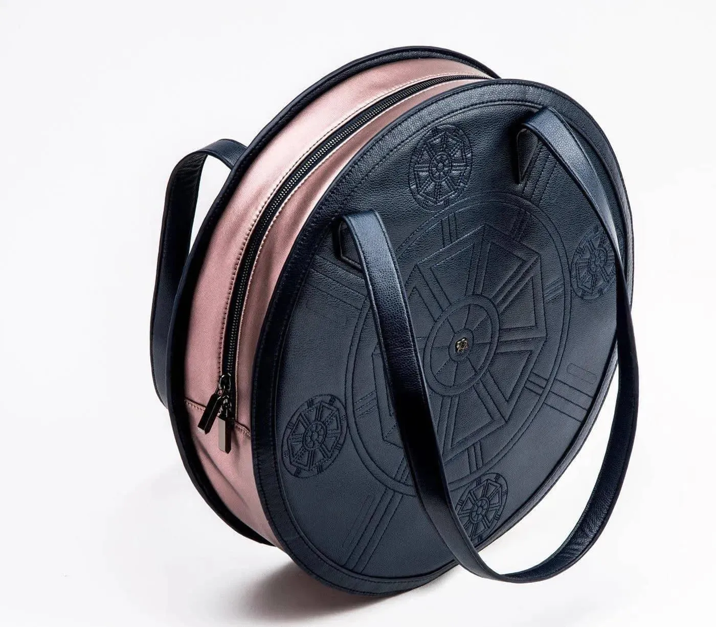 Navy Blue/Metallic Rose Meghan Leather Tote Bag