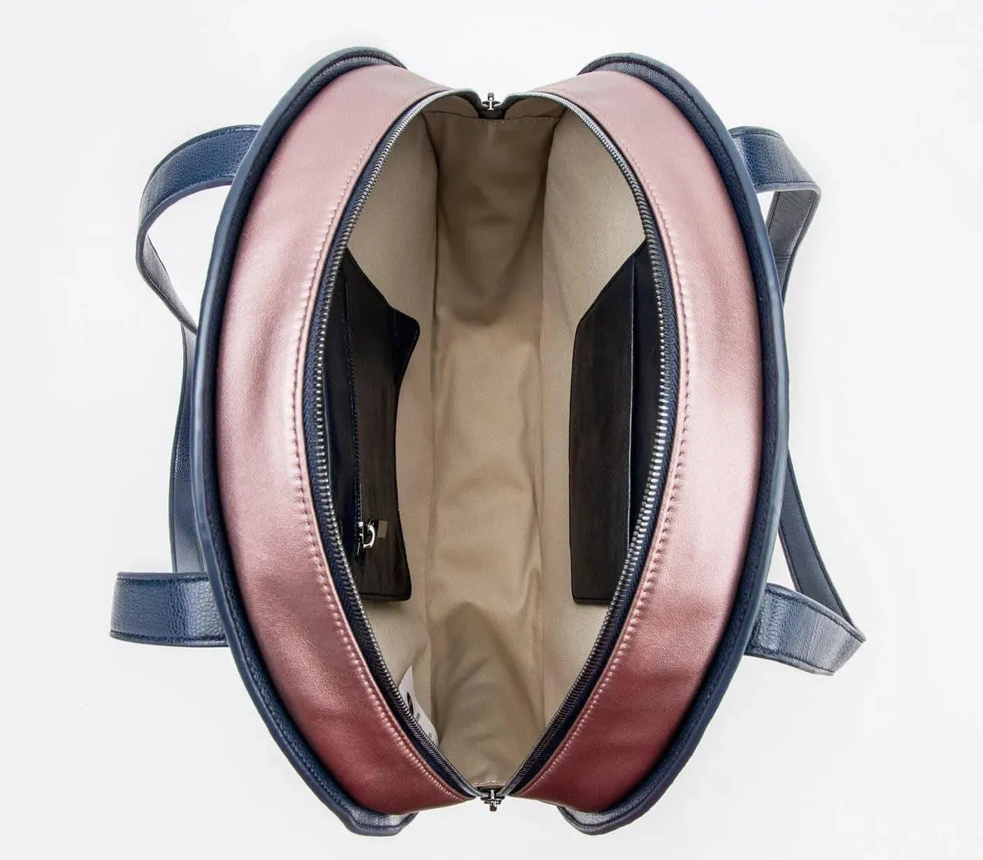 Navy Blue/Metallic Rose Meghan Leather Tote Bag