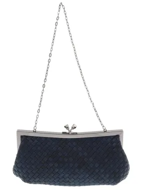 Scheilan  Black Fabric Weave Knot Clutch/Shoulder Bag
