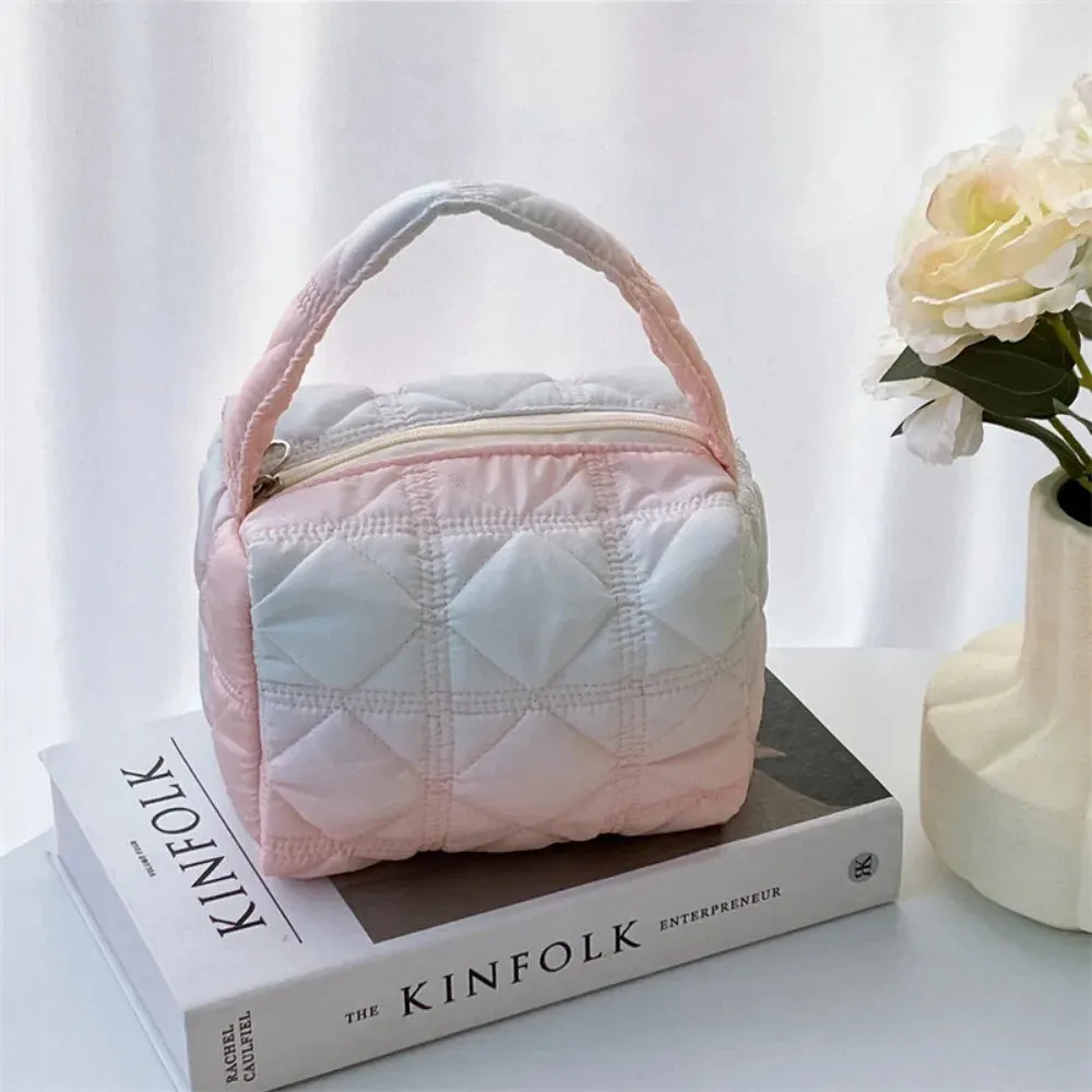 UAKISS  - Quilted Cosmetic Bags Women Fashion Rainbow Makeup Pouches with Handle Female Casual Versatile Large Capacity Storage Bag