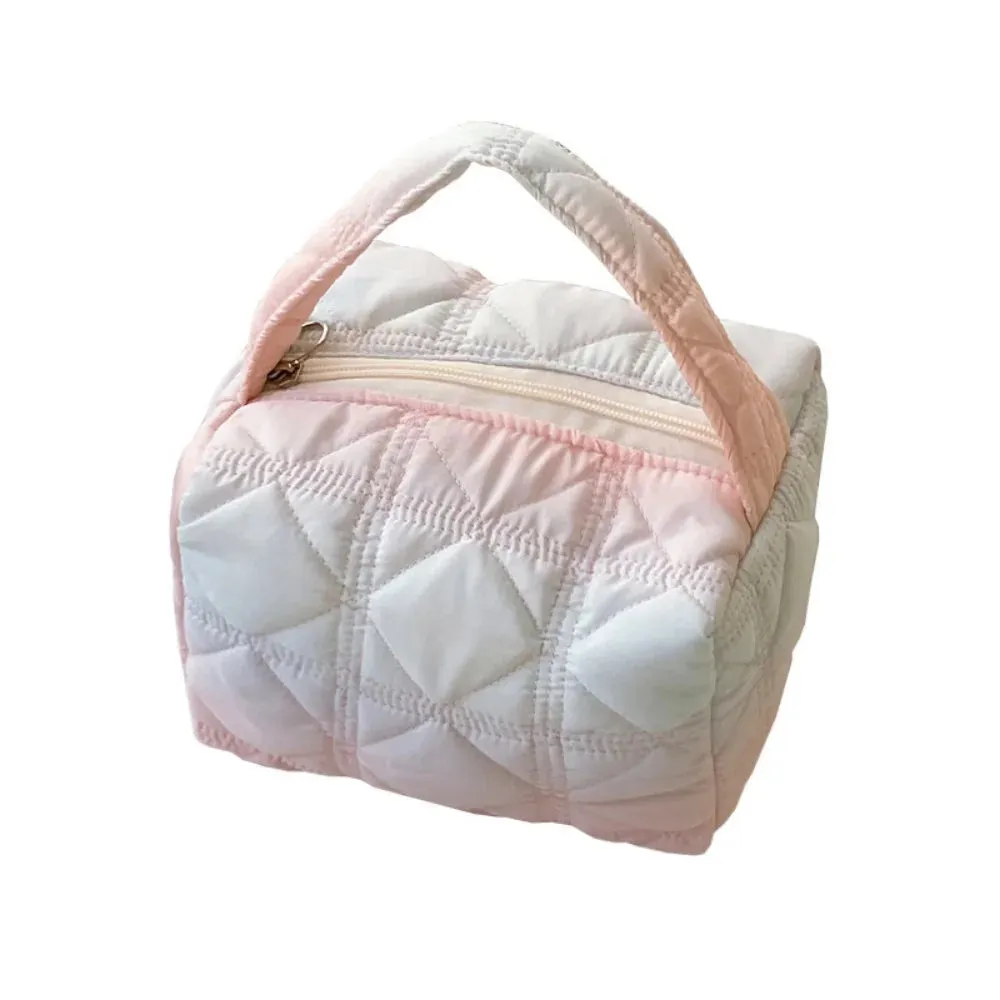 UAKISS  - Quilted Cosmetic Bags Women Fashion Rainbow Makeup Pouches with Handle Female Casual Versatile Large Capacity Storage Bag