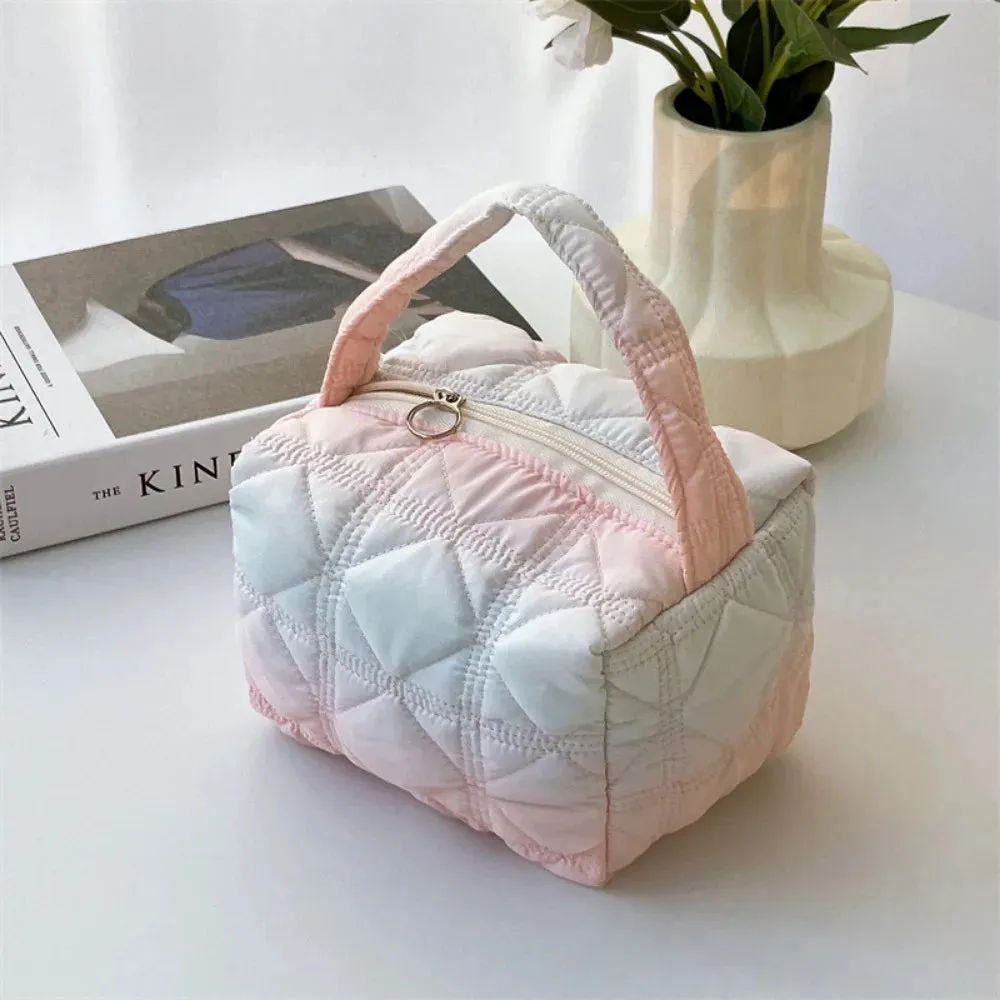 UAKISS  - Quilted Cosmetic Bags Women Fashion Rainbow Makeup Pouches with Handle Female Casual Versatile Large Capacity Storage Bag