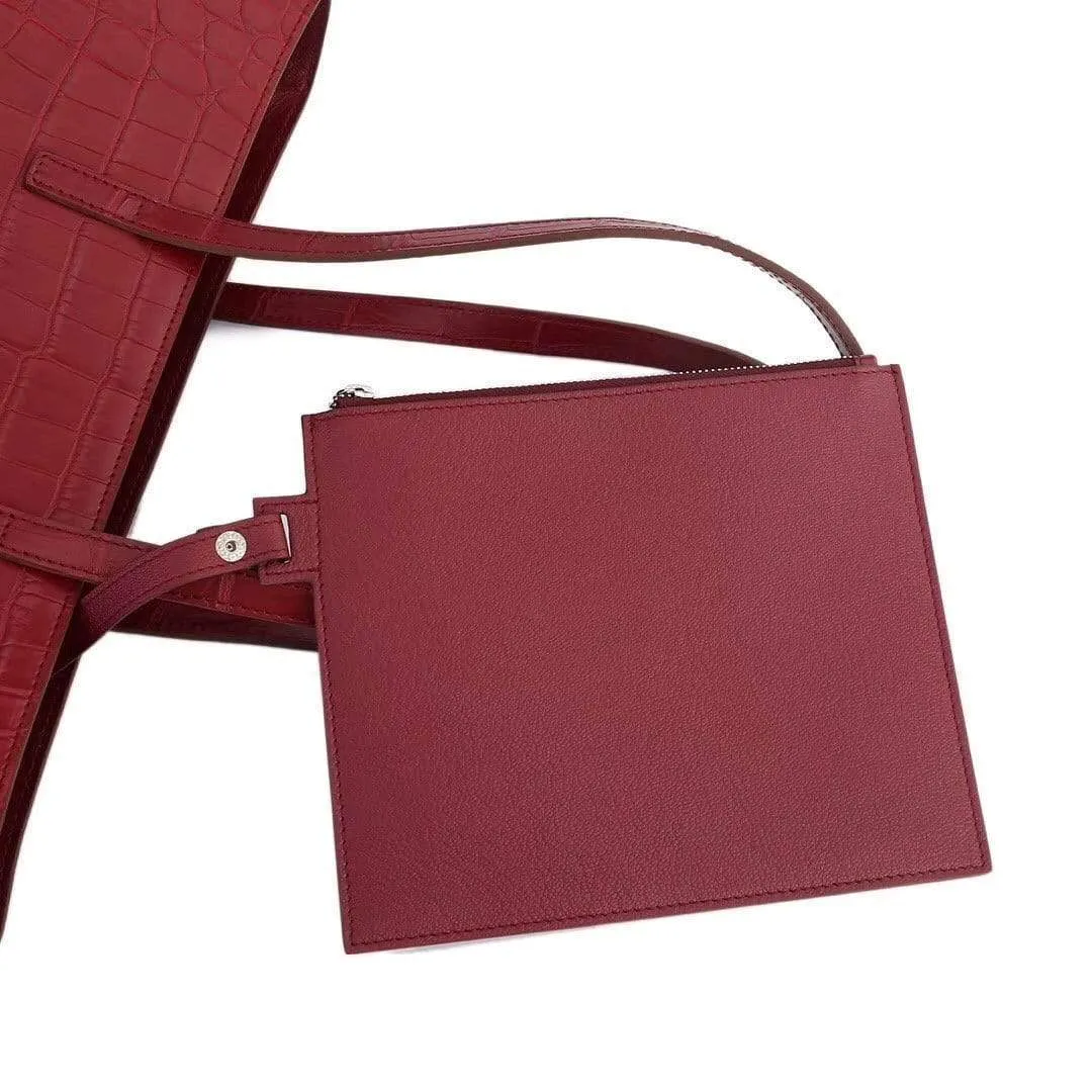 Womens Genuine Belly Leather Tote Bag Shopper Tote Shoulder Bag Red